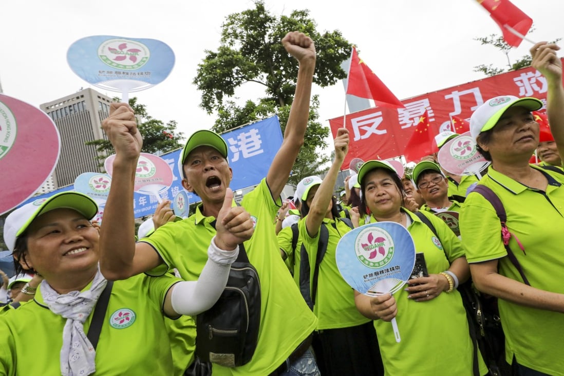 Government supporters at a rally at Tamar Park on Saturday. Photo: May Tse