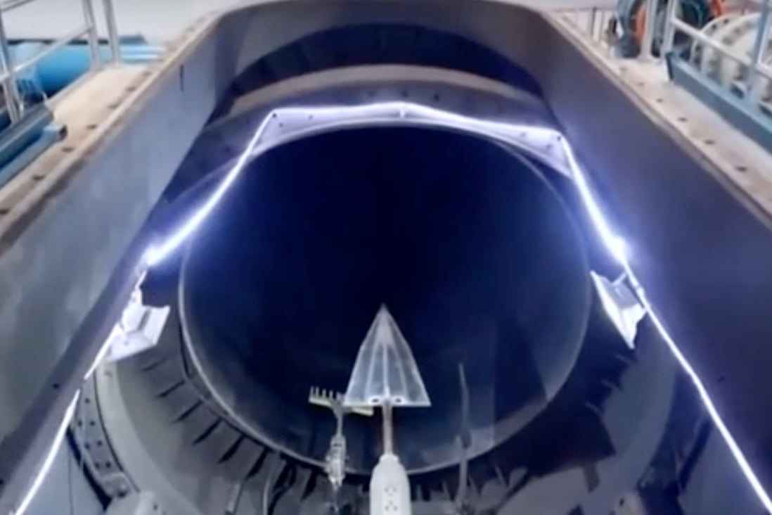 A hypersonic glide vehicle undergoes testing in a wind tunnel in a special feature on Chinese state television. Photo: Handout