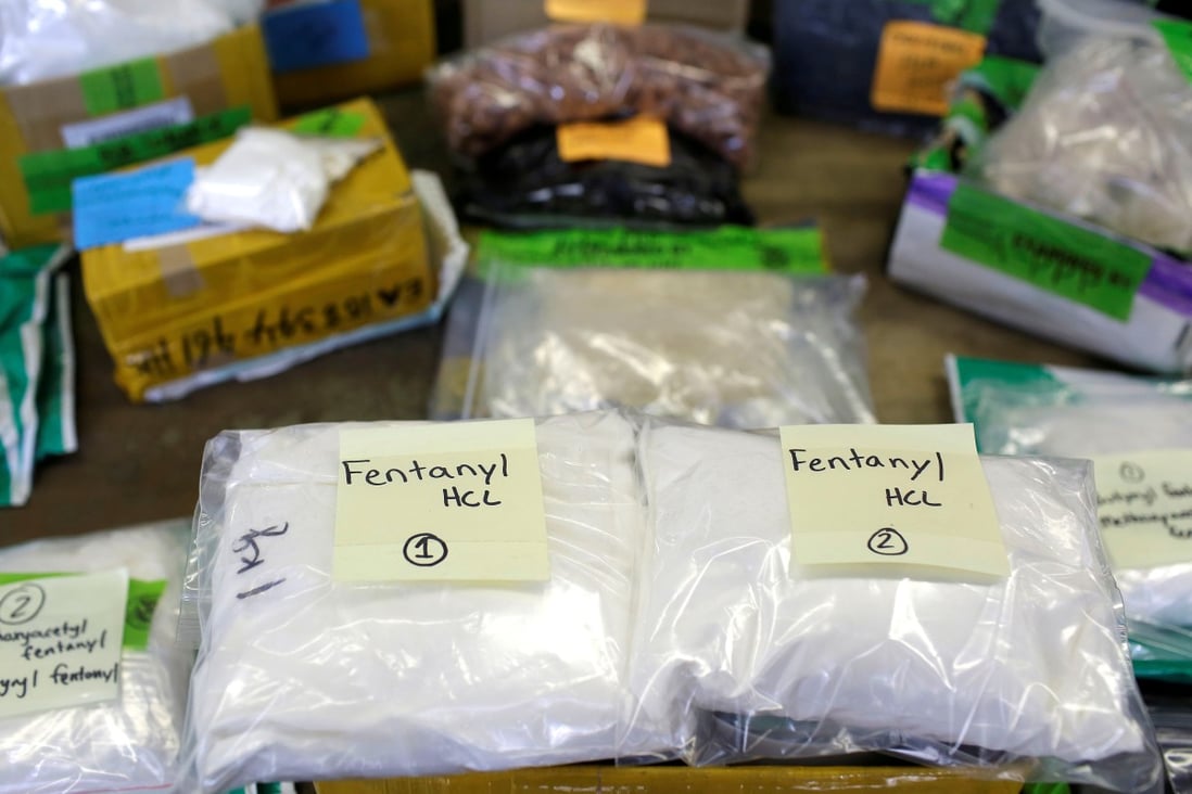 Plastic bags of fentanyl seized at O'Hare International Airport in Chicago, Illinois, in 2017. Photo: Reuters