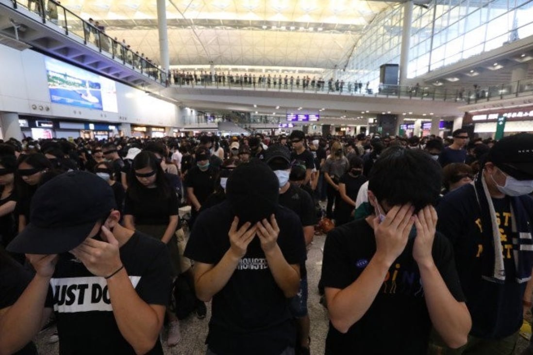 A five-day sit-in at Hong Kong’s airport from August 9 descended into chaos and violence on August 13, disrupting flight services. Photo: Handout