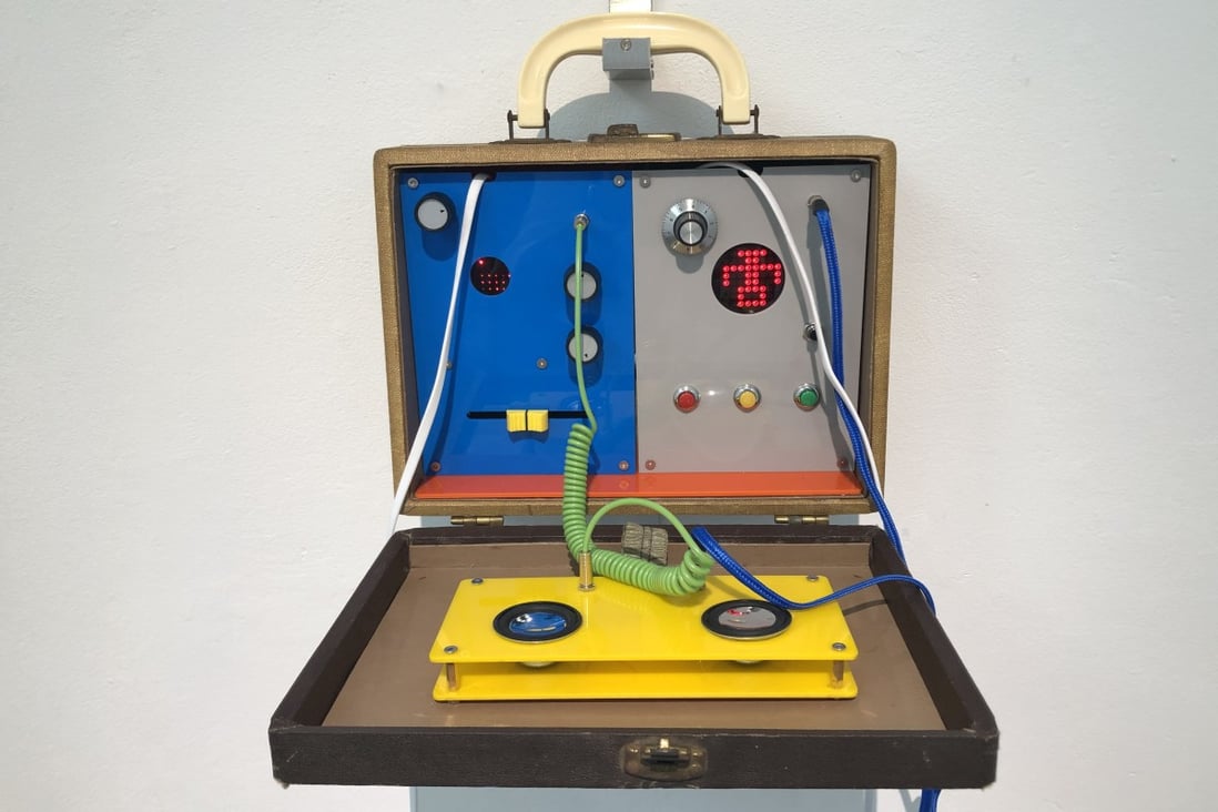 Andio Lai’s portable record player, part of the “Six Briefcases” exhibition at the Karin Weber Gallery, in Central.