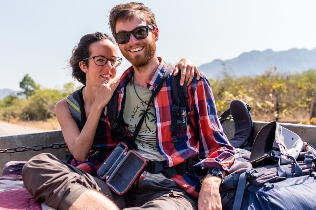 For the past three years, French couple Margaux Dewitte (left) and Julien Espaze have been hitchhiking around the globe in a slow, green way – which means avoiding all plane travel.