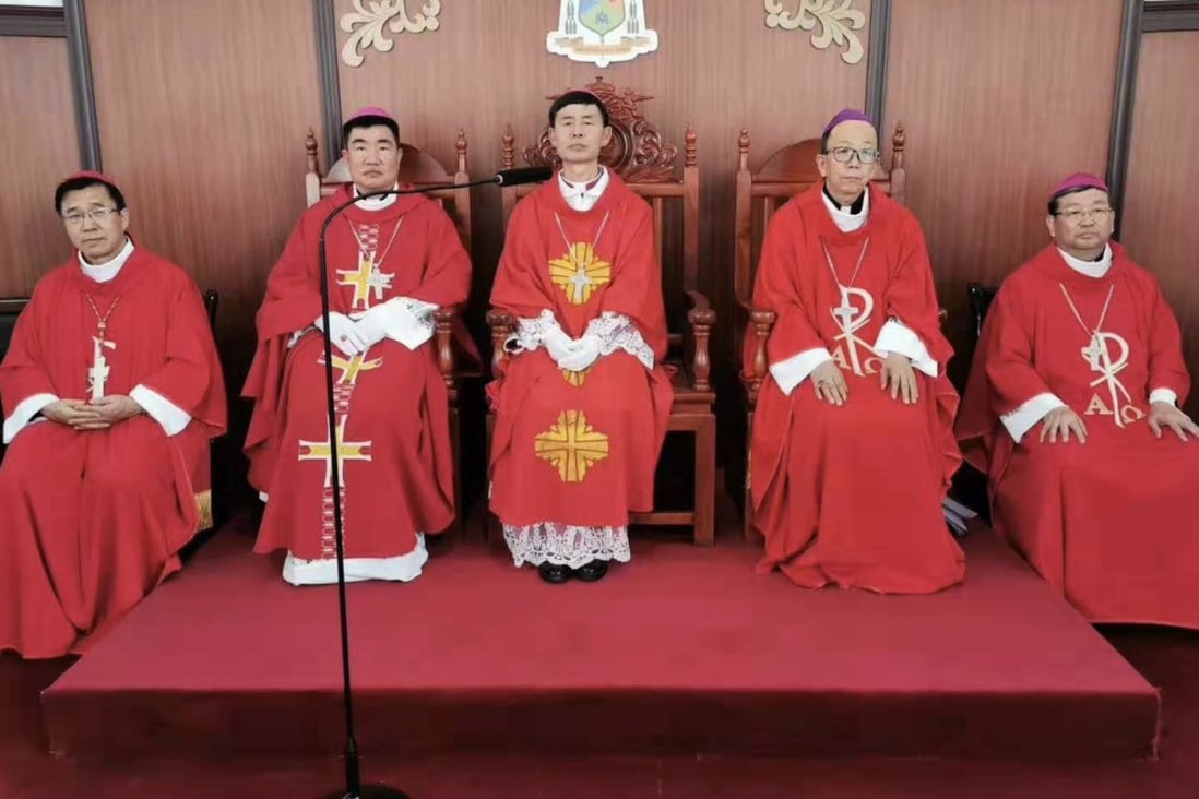 The official Chinese Catholic Patriotic Association said Yao Shun (centre) was ordained as bishop of the diocese of Ulanqab in Inner Mongolia autonomous region on Monday. Photo: Twitter