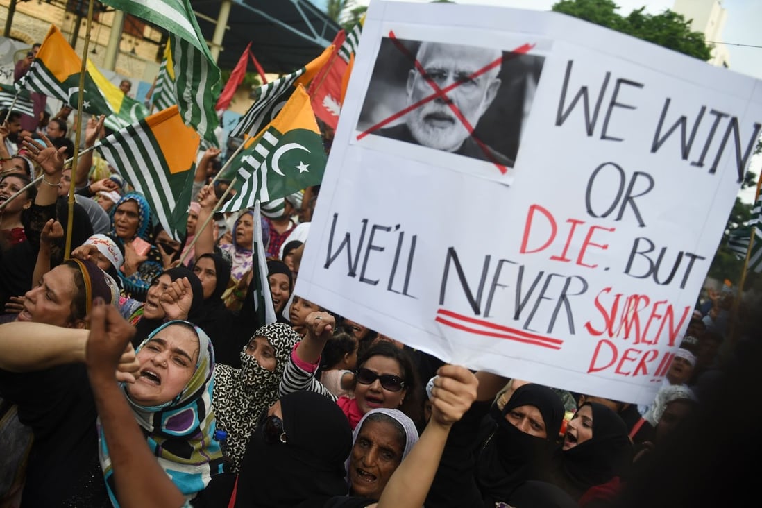 An anti-India protest in Karachi on Sunday. Photo: AFP