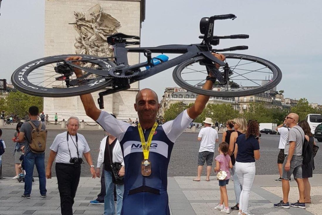 Mayank Vaid claims the Arch 2 Arc record – a run, swim and cycle from London to Paris. Photos: Handout