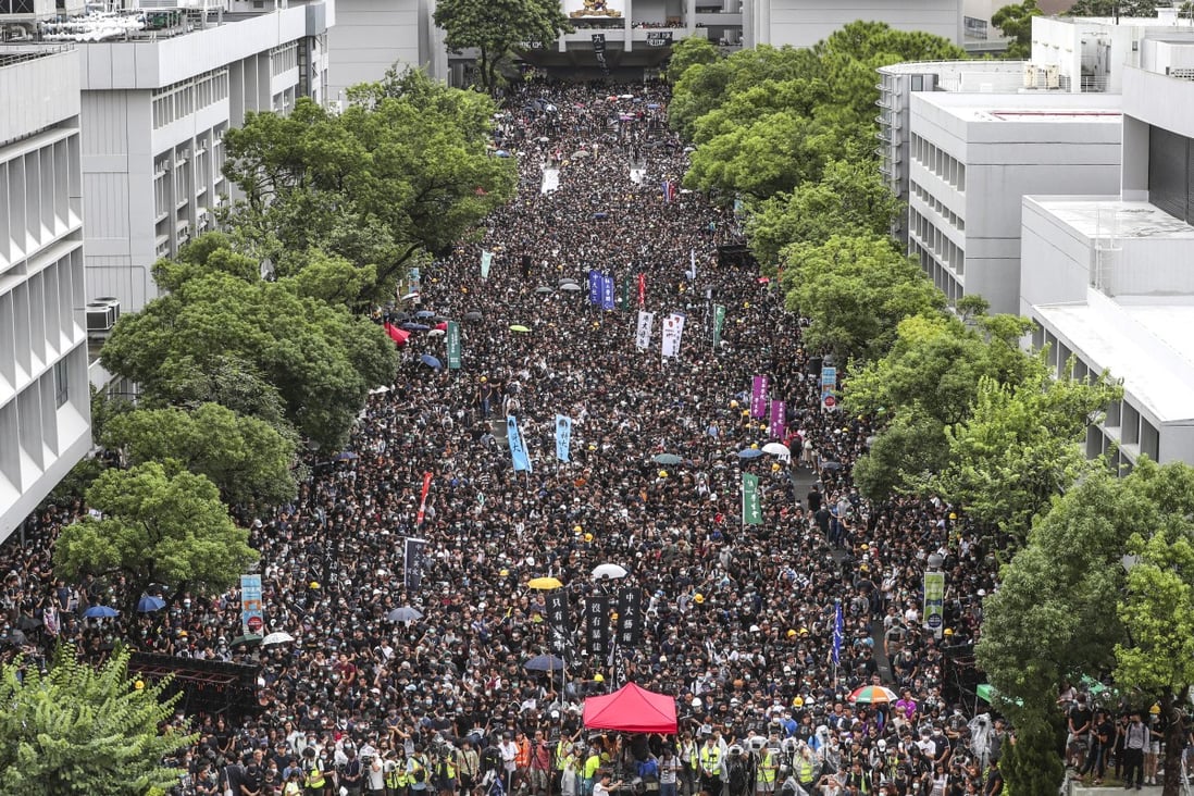 Thousands of students from across the city hold a mass rally at Chinese University. Photo: Sam Tsang