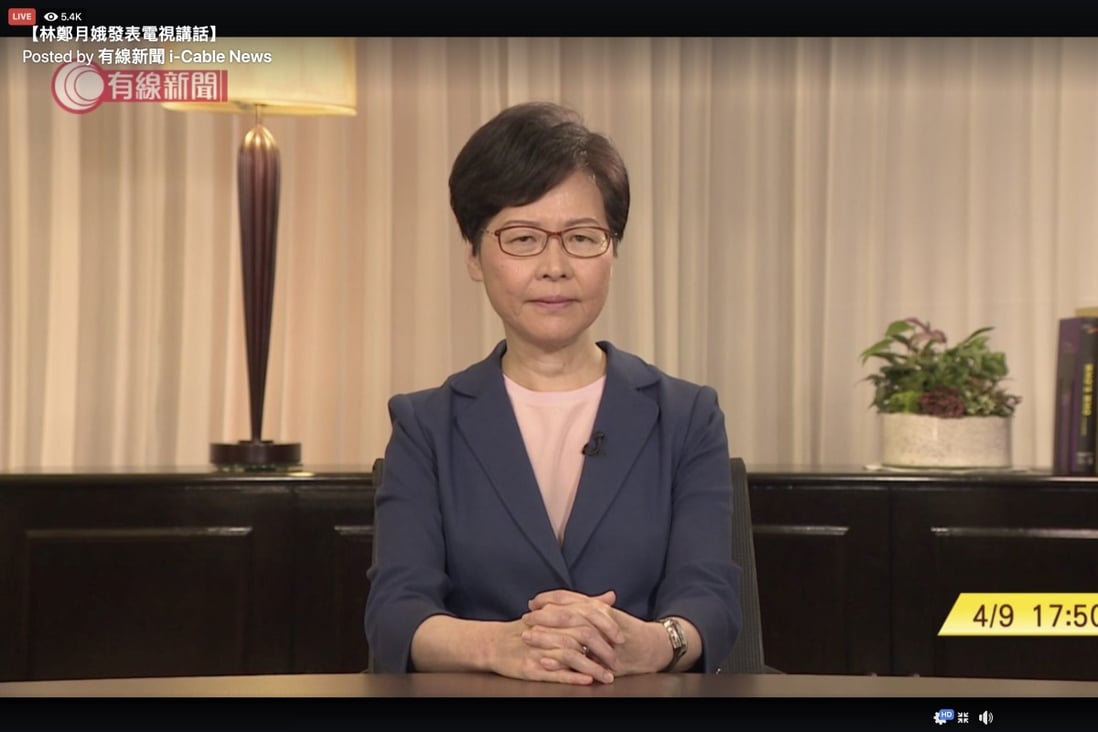 Carrie Lam speaks to Hongkongers on Wednesday evening. Photo: Handout