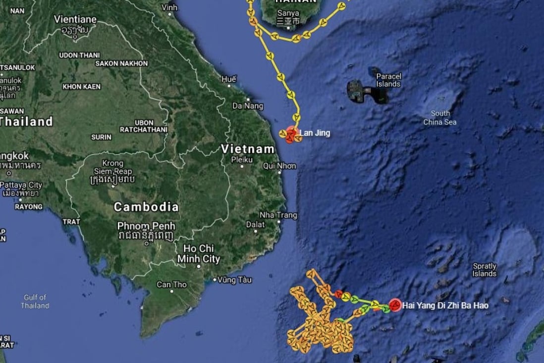 The giant Chinese crane vessel Lin Jiang was tracked from southern China to its position on Tuesday night off the coast of Vietnam. Image: Marine Traffic