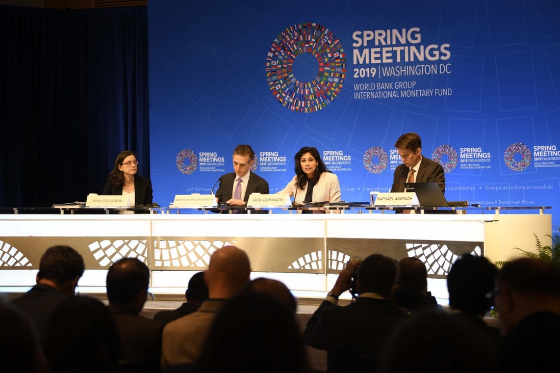 International Monetary Fund (IMF) chief economist Gita Gopinath (second right) did not repeat the a recent evaluation that the weaker yuan exchange rate remained in line with China’s economic fundamentals, in contrast to the US assessment. Photo: Xinhua