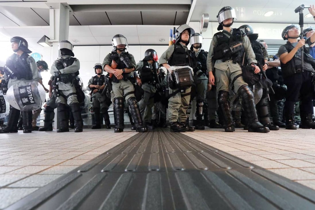 Riot police were on standby at Tung Chung station, where there were scuffles with protesters on Saturday. Photo: Felix Wong