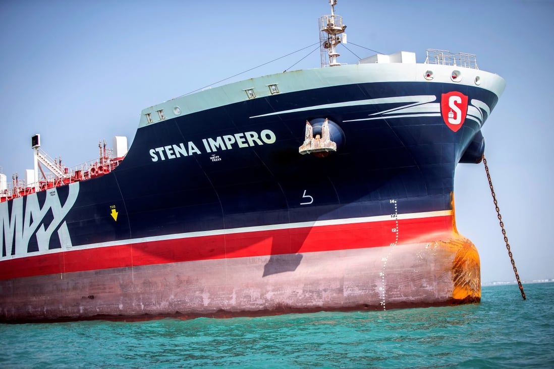 The Stena Impero, a British-flagged vessel, is seen at undisclosed location off the coast of Bandar Abbas, Iran, in August. Photo: West Asia News Agency via Reuters