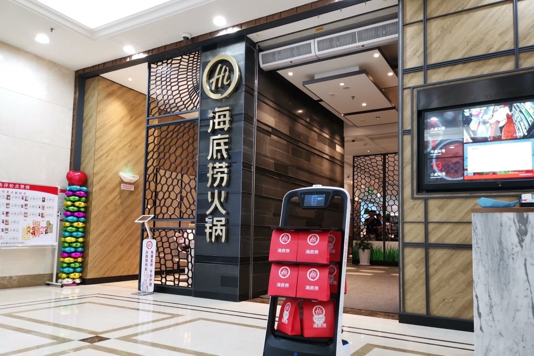 Catering robots developed by Pudu Tech, the three-year-old Shenzhen start-up, have been adopted by thousands of restaurants in China, as well as some foreign countries including Singapore, Korea, and Germany. Photo: Handout