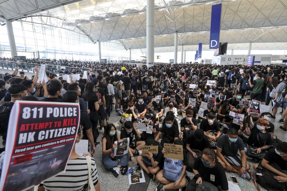 Hong Kong’s airport had 850,000 fewer visitors in August, its biggest decline in a decade, as anti-government protests have gripped the city. Photo: Felix Wong