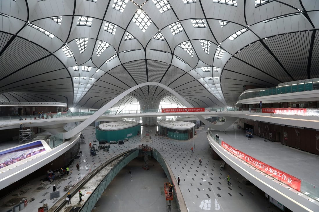 Interior view of Beijing's new Daxing International Airport under construction. Photo: SCMP/Simon Song