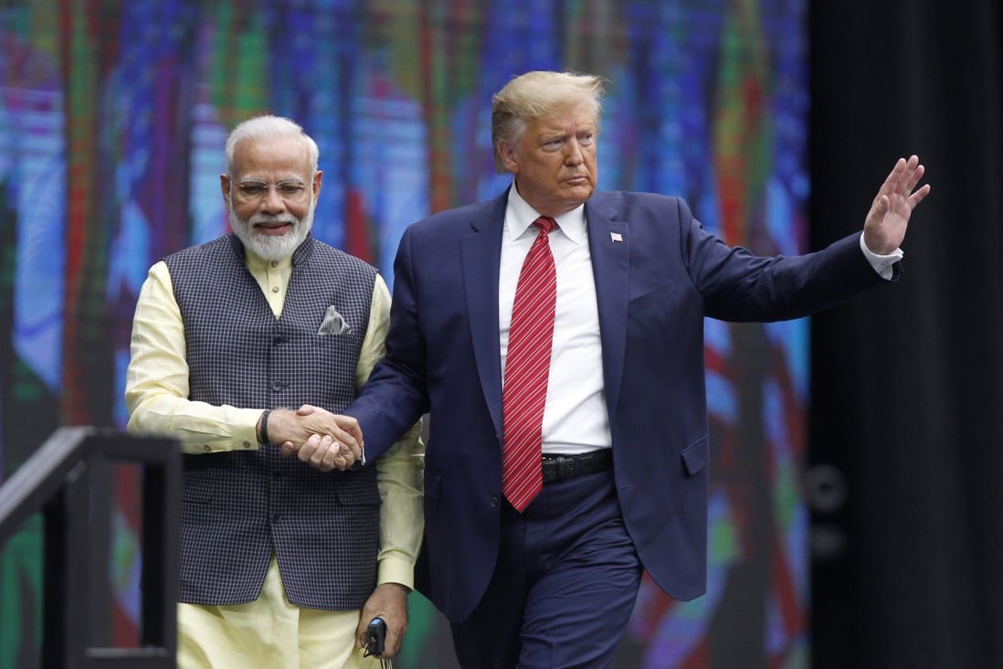 Indian Prime Minister Narendra Modi and US President Donald Trump speak to a crowd of over 50,000 at the “Howdy Modi” community summit in Houston, Texas. Photo: EPA