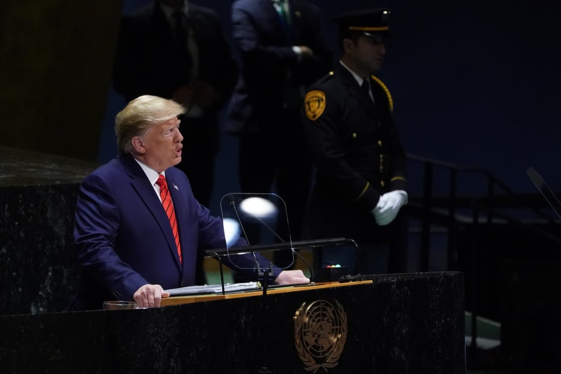 Donald Trump attacks China on trade and urges restraint on Hong Kong protests in speech to UN