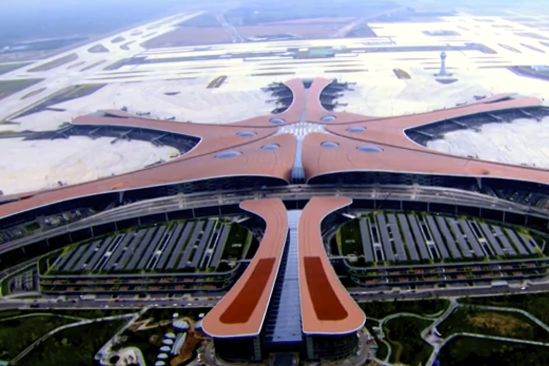 An aerial view of the new Beijing Daxing International Airport shows the distinctive starfish layout of its main terminal, the world’s largest, built on a site that takes up 7.5 million square feet (695,000 square metres). Photo: AP