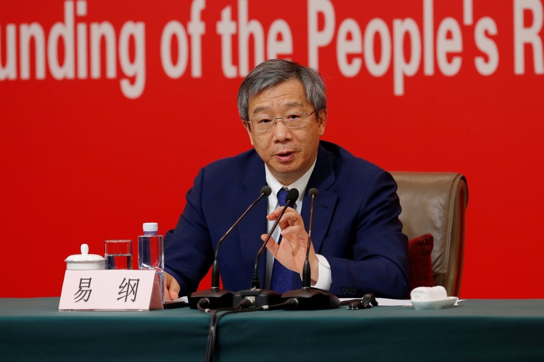Governor of the People's Bank of China (PBOC) Yi Gang poured cold water on prospects of an imminent launch of Beijing’s own digital currency. Photo: REUTERS