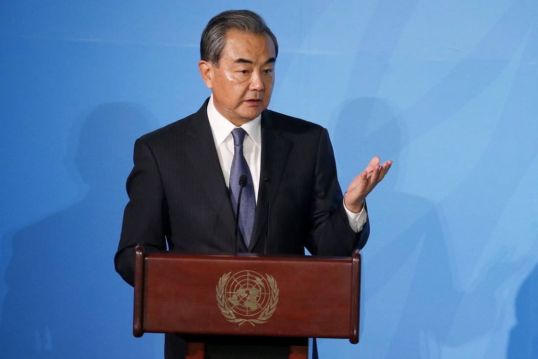 China’s Foreign Minister Wang Yi addresses the Climate Action Summit at the United Nations General Assembly on Monday. Photo: AP