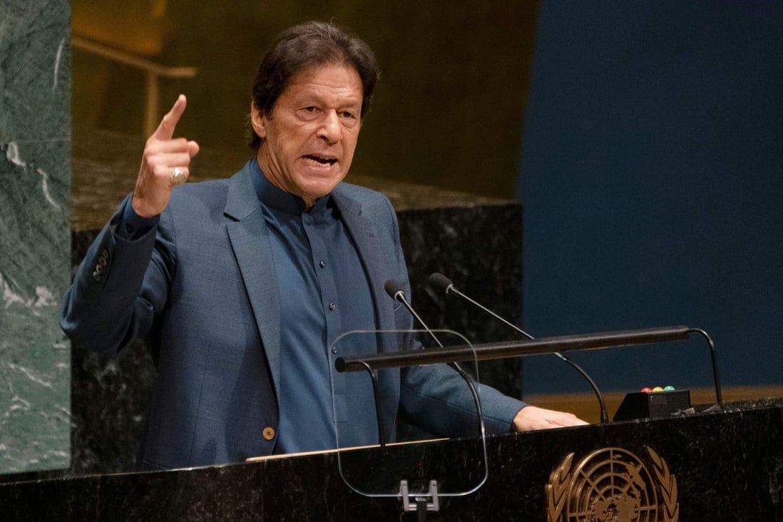 Pakistani Prime Minister Imran Khan speaks during the 74th session of the UN General Assembly in New York on Friday. Photo: AFP