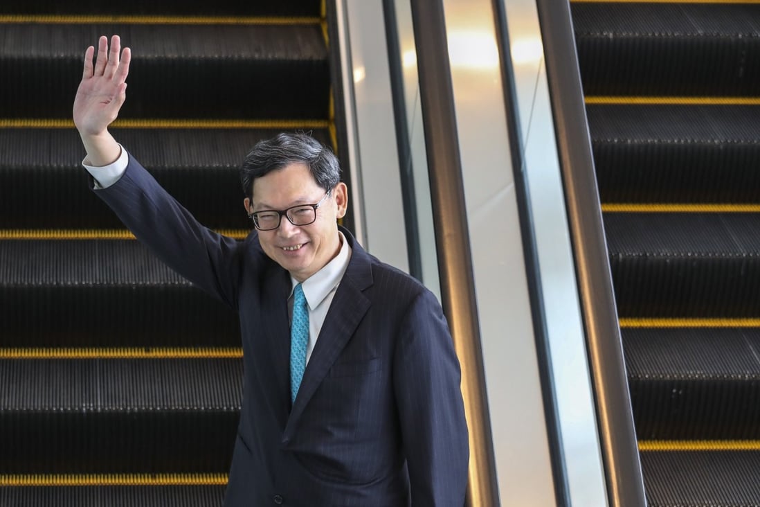 Retiring Hong Kong Monetary Authority chief executive Norman Chan Tak-lam meets the press at Two International Finance Centre, in Central, on Monday. Photo: Nora Tam