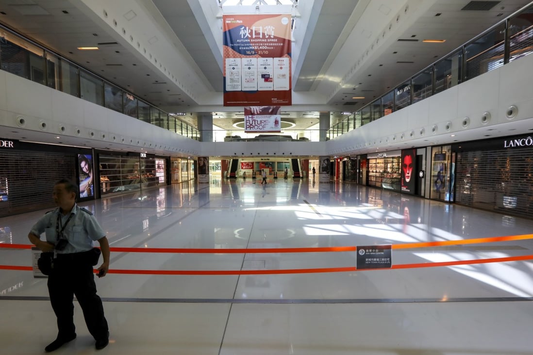New Town Plaza in Sha Tin, like several other major shopping malls, remained closed on Saturday. Photo: Felix Wong