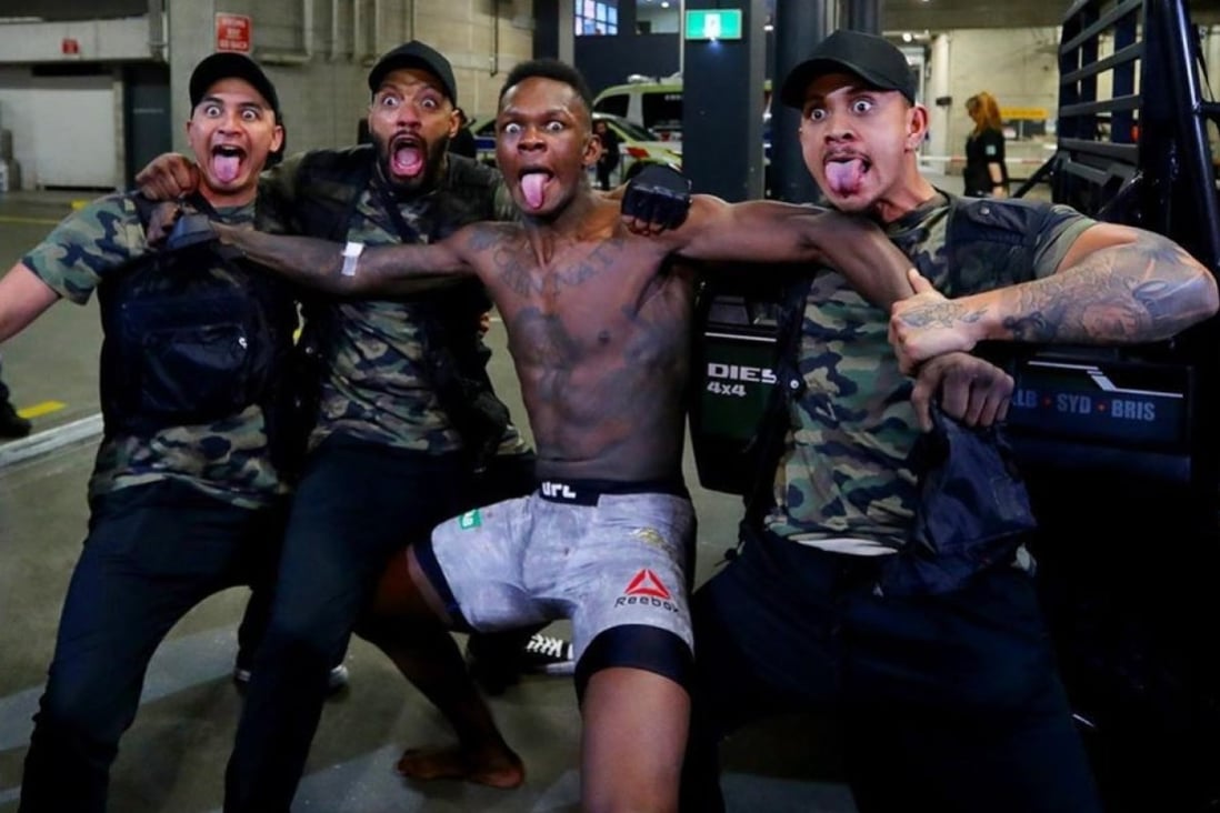 Israel Adesanya backstage with his friends after UFC 243. Photo: Instagram