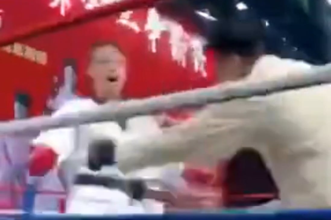 A taekwondo practitioner kicks kung fu master Wu Liang. Photo: YouTube/Fight Commentary Breakdowns