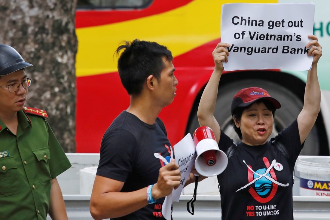 An anti-China protest outside its embassy in Hanoi in August. Photo: Reuters