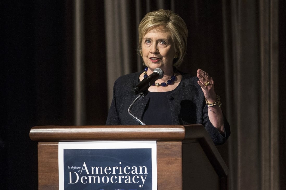 Former US secretary of state Hillary Clinton delivers a keynote speech during a forum at George Washington University on September 17. Photo: AFP