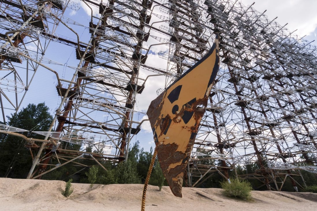 A rusty radioactivity warning sign in the Chernobyl exclusion zone in Chernobyl, Ukraine. Photo: Bloomberg