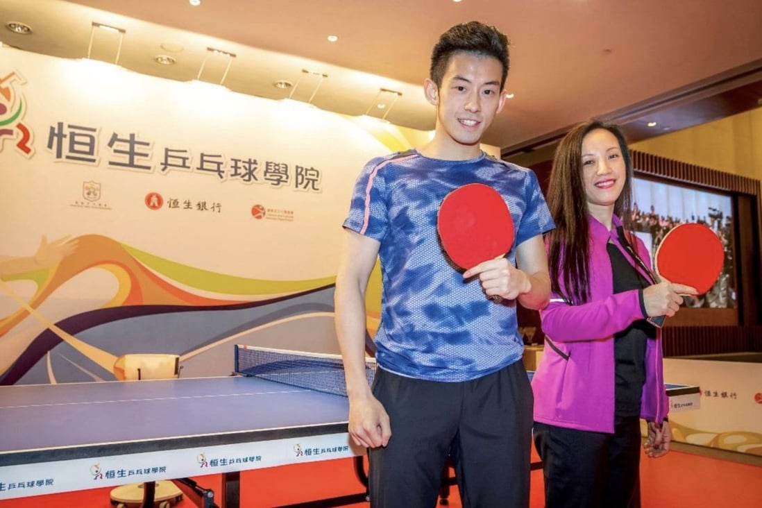 Louisa Cheang Wai-wan played a friendly table tennis match against former men’s world No 7, Wong Chun-ting. Photo: Handout