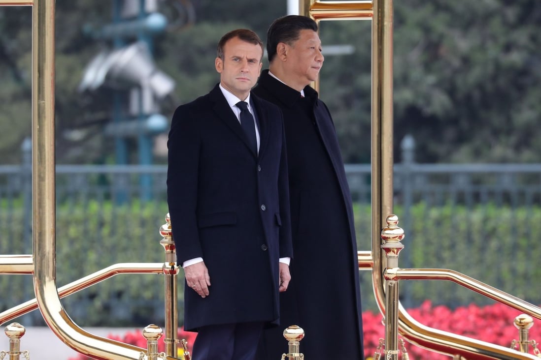 Xi Jinping and Emmanuel Macron at a welcome ceremony ahead of their talks in Beijing on Wednesday. Photo: AFP