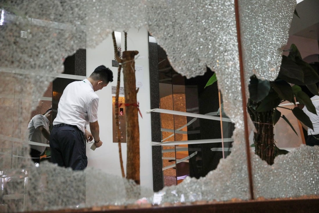 Hong Kong protesters vandalised Xinhua’s offices in Wan Chai on November 2. Photo: EPA-EFE