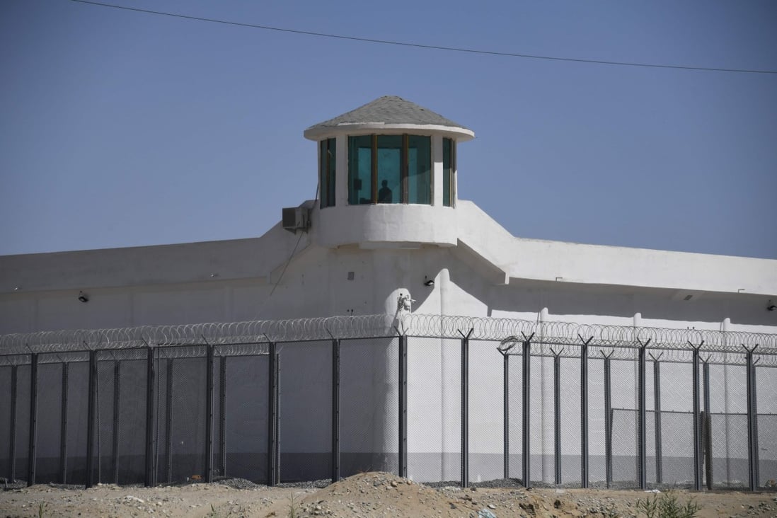 A watchtower and high-security facility near what is believed to be a re-education camp where mostly Muslim minorities are detained, near Hotan in Xinjiang. Photo: AFP
