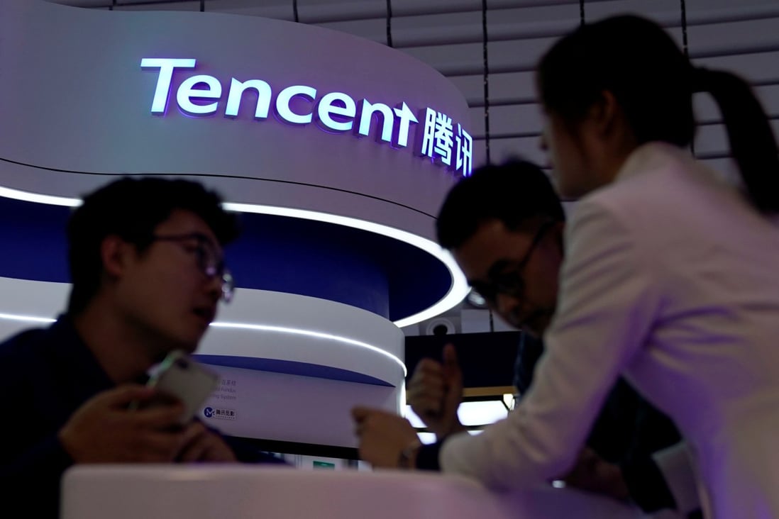 A Tencent Holdings sign is seen at the World Internet Conference in Wuzhen, Zhejiang province, on October 20. Photo: Reuters