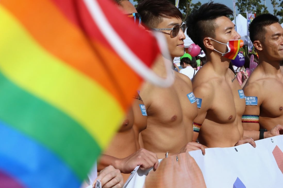 Participants at the pride rally in Central. A march was banned by police. Photo: Felix Wong