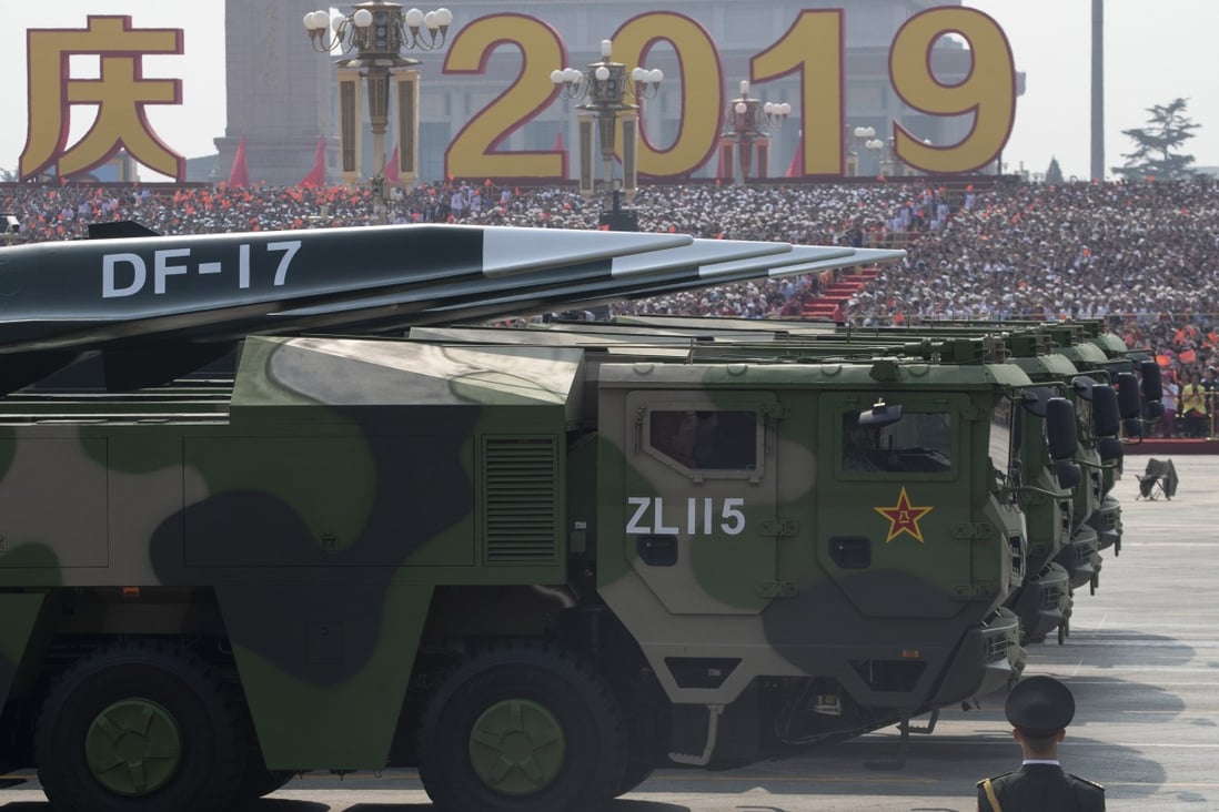 China’s hypersonic glide missile the DF-17makes its debut at the National Day parade to commemorate the 70th anniversary of the founding of Communist China in Beijing. Photo: AP