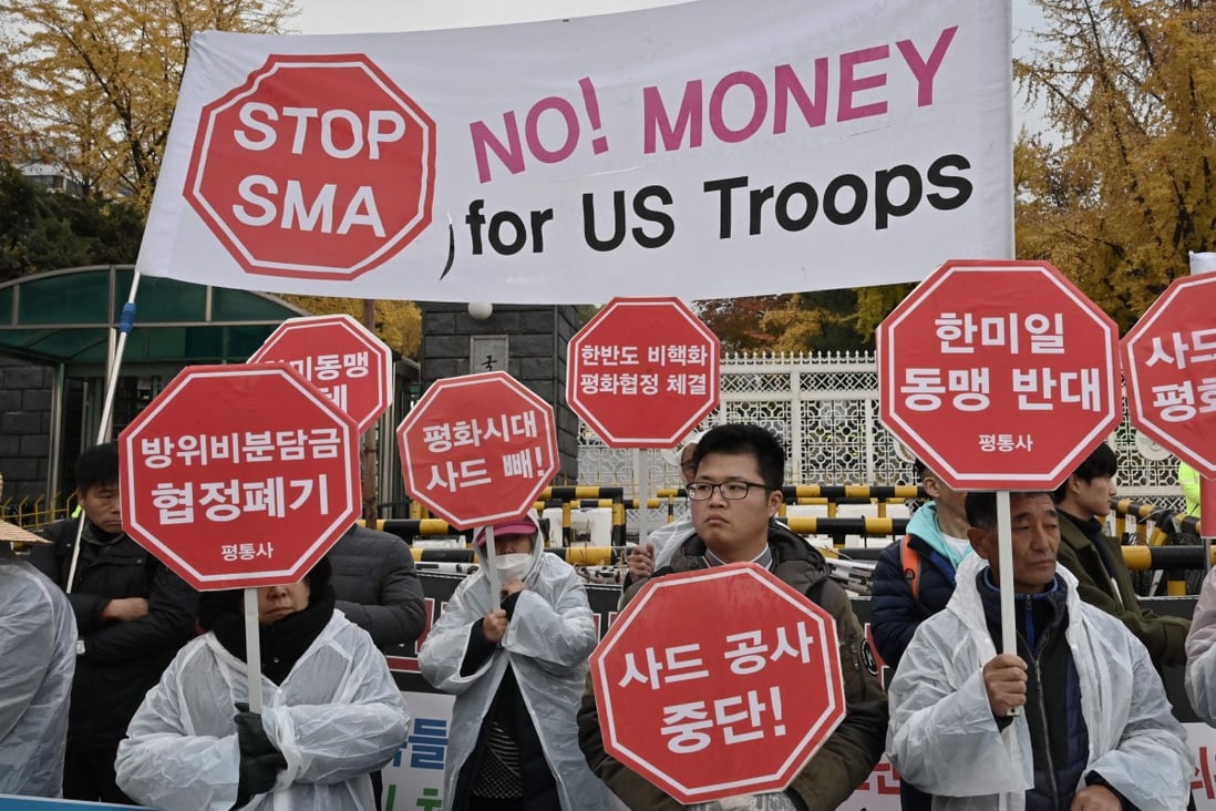 South Koreans protest outside the Defence Ministry in Seoul on Friday. Photo: AFP