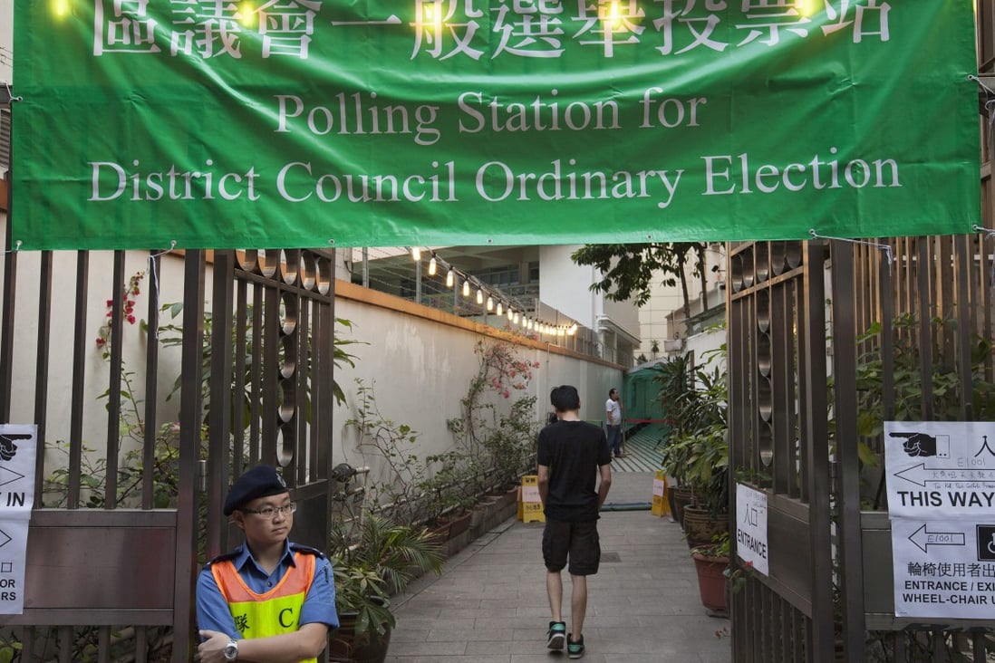 A polling station for district council polls in Hong Kong in 2015. Photo: EPA
