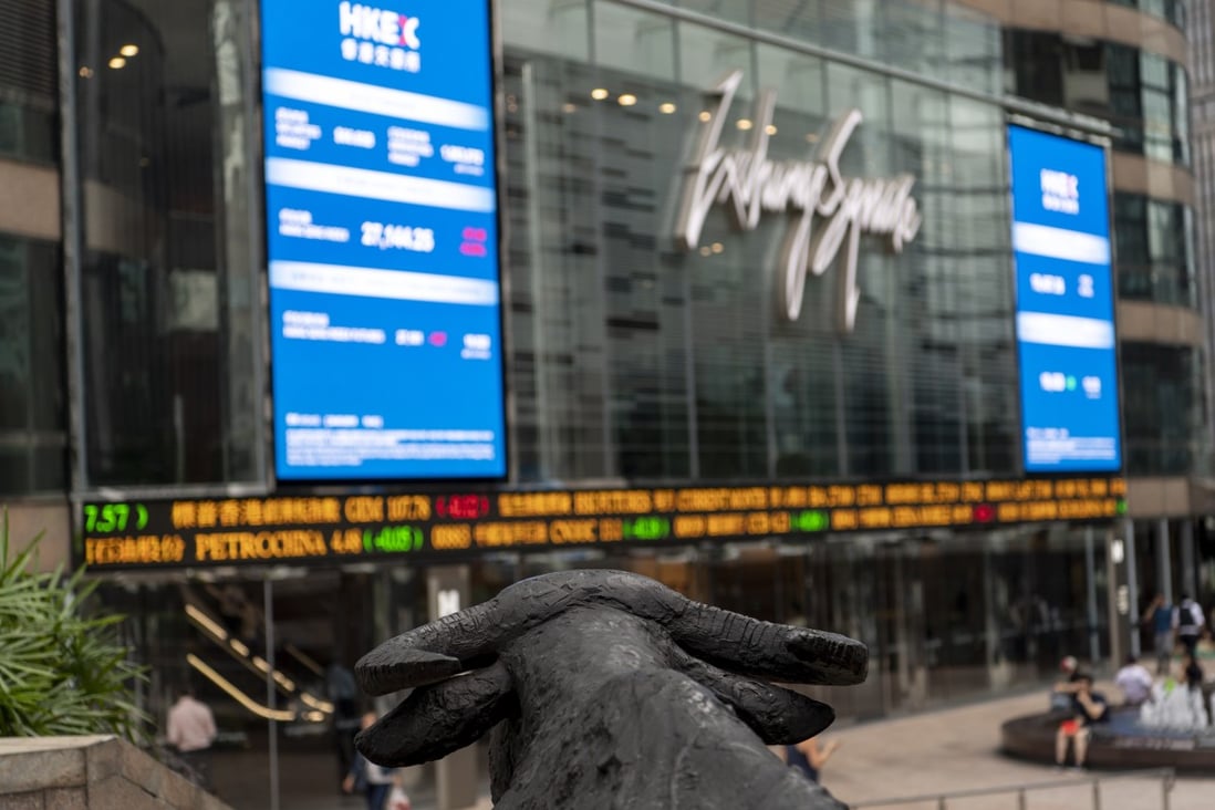 A bull sculpture at the Hong Kong stock exchange in Central. Photo: Warton Li
