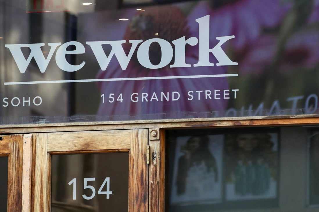 WeWork logo at the entrance to one of their office spaces in the Soho neighbourhood of New York. Photo: AP