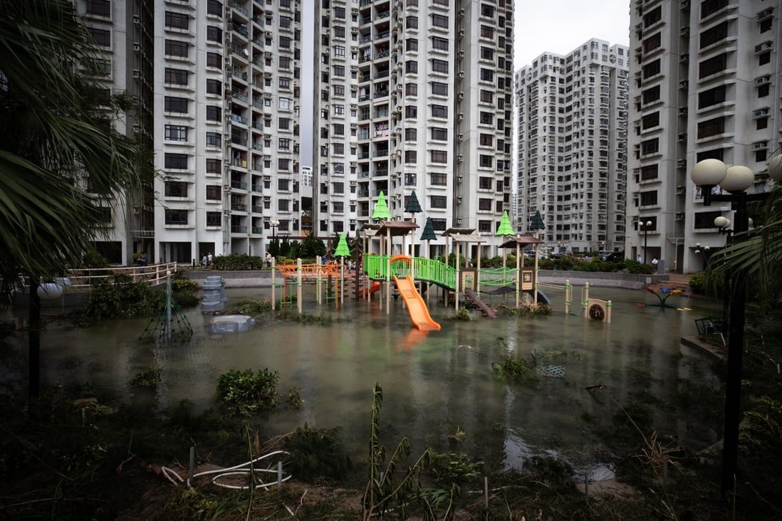 A flooded playground at Heng Fa Chuen, a Hong Kong housing estate, in the aftermath of Super Typhoon Mangkhut. Photo: Winson Wong