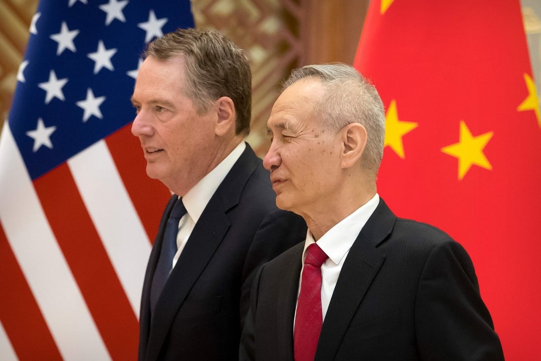 US Trade Representative Robert Lighthizer and Chinese Vice-Premier Liu He chat at the Diaoyutai State Guesthouse in Beijing. Lighthizer, a lawyer with decades of experience in both international trade law and Republican politics, has long been a critic of Chinese trade practices. Photo: AFP