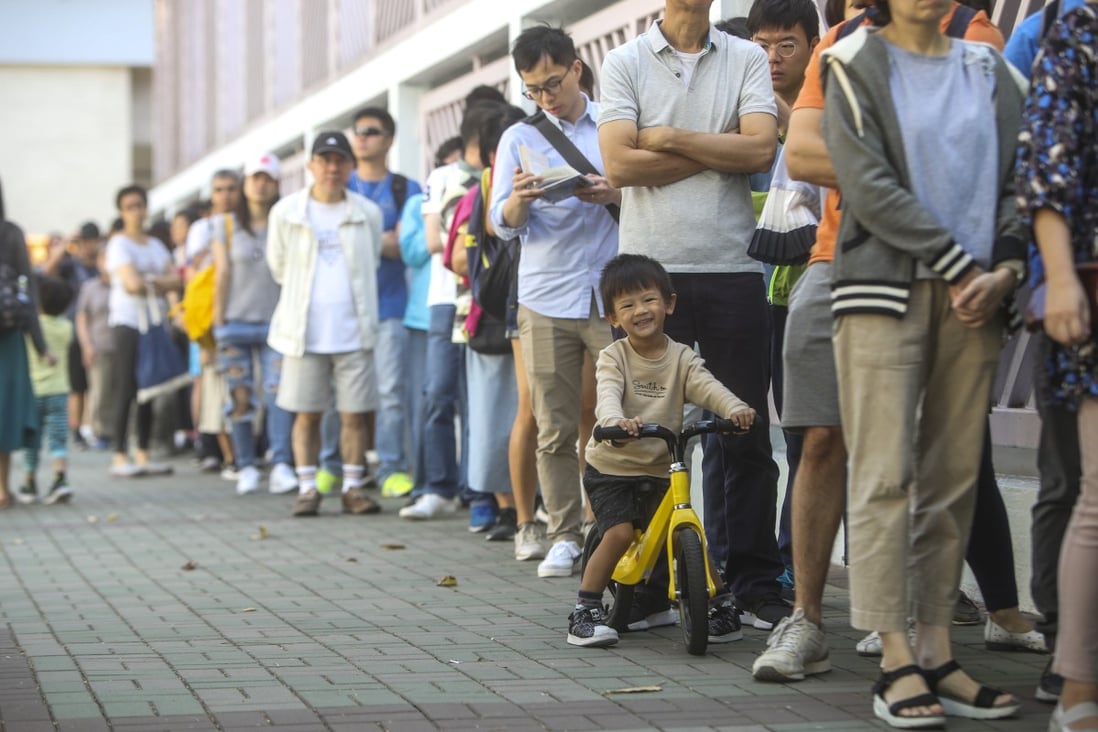 People queue up to vote in district council elections in Sha Tin, Hong Kong, on November 24, 2019. Photo: Winson Wong