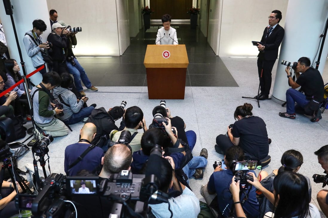 Hong Kong Chief Executive Carrie Lam speaking with the press before an Executive Council meeting on Tuesday. Photo: May Tse