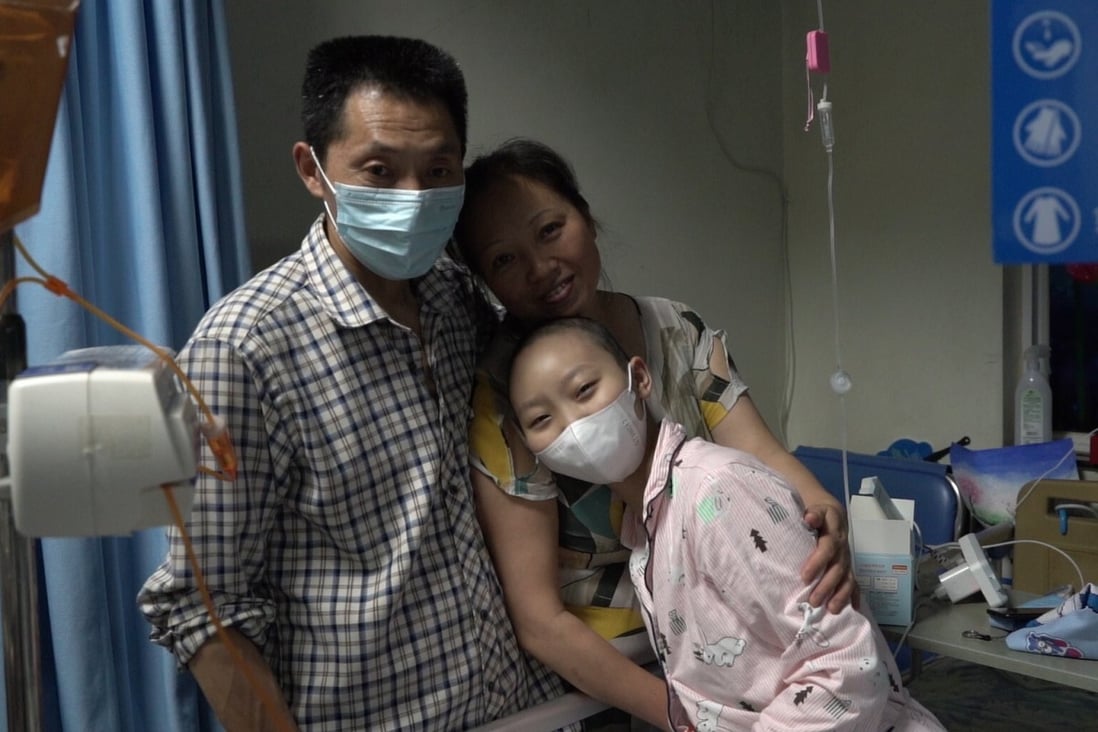 Gao Yukang (left) with his daughter Gao Zhaoruoyi (right), who was diagnosed with leukaemia in 2017, at Sichuan Provincial People’s Hospital in Chengdu, Sichuan, southwest China. A doctor suspects formaldehyde in building materials and furniture used in home renovations is causing cancer in children.