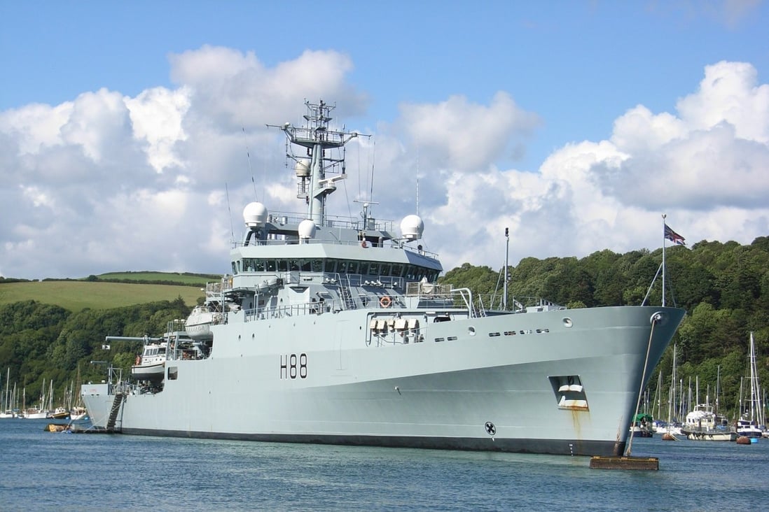 HMS Enterprise pictured at an anchor in the UK. Photo: Handout