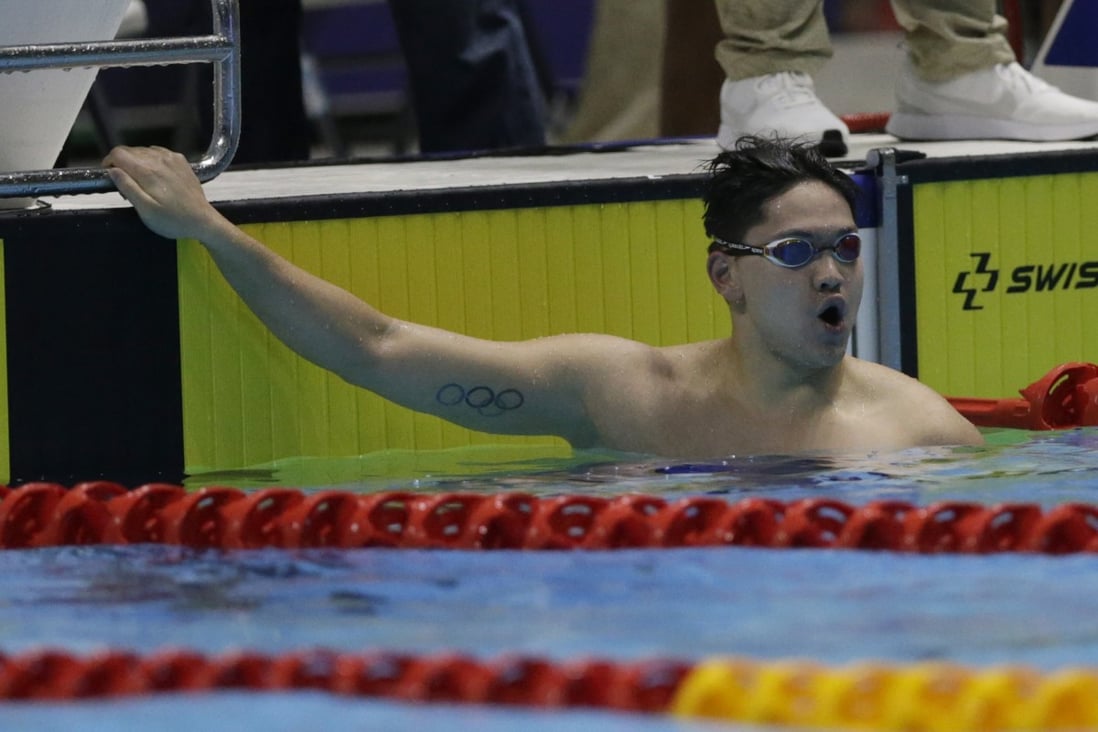 Singapore's Joseph Schooling celebrates after winning in the men's 4x100m freestyle final, his first of four golds at the 2019 Southeast Asian Games. Photo: AP