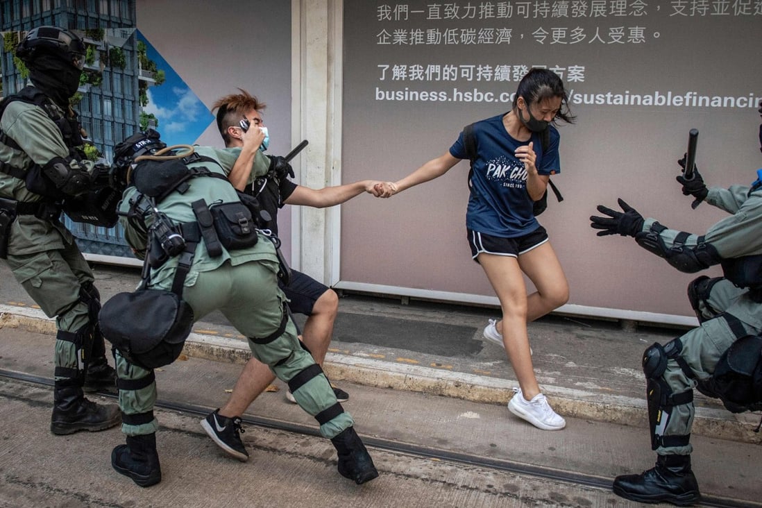 Protesters and police clash during a demonstration on Hong Kong Island. Photo: EPA
